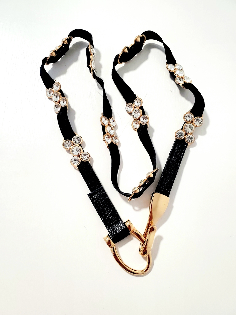 Crystal Embellished Elastic Black Women's Belt